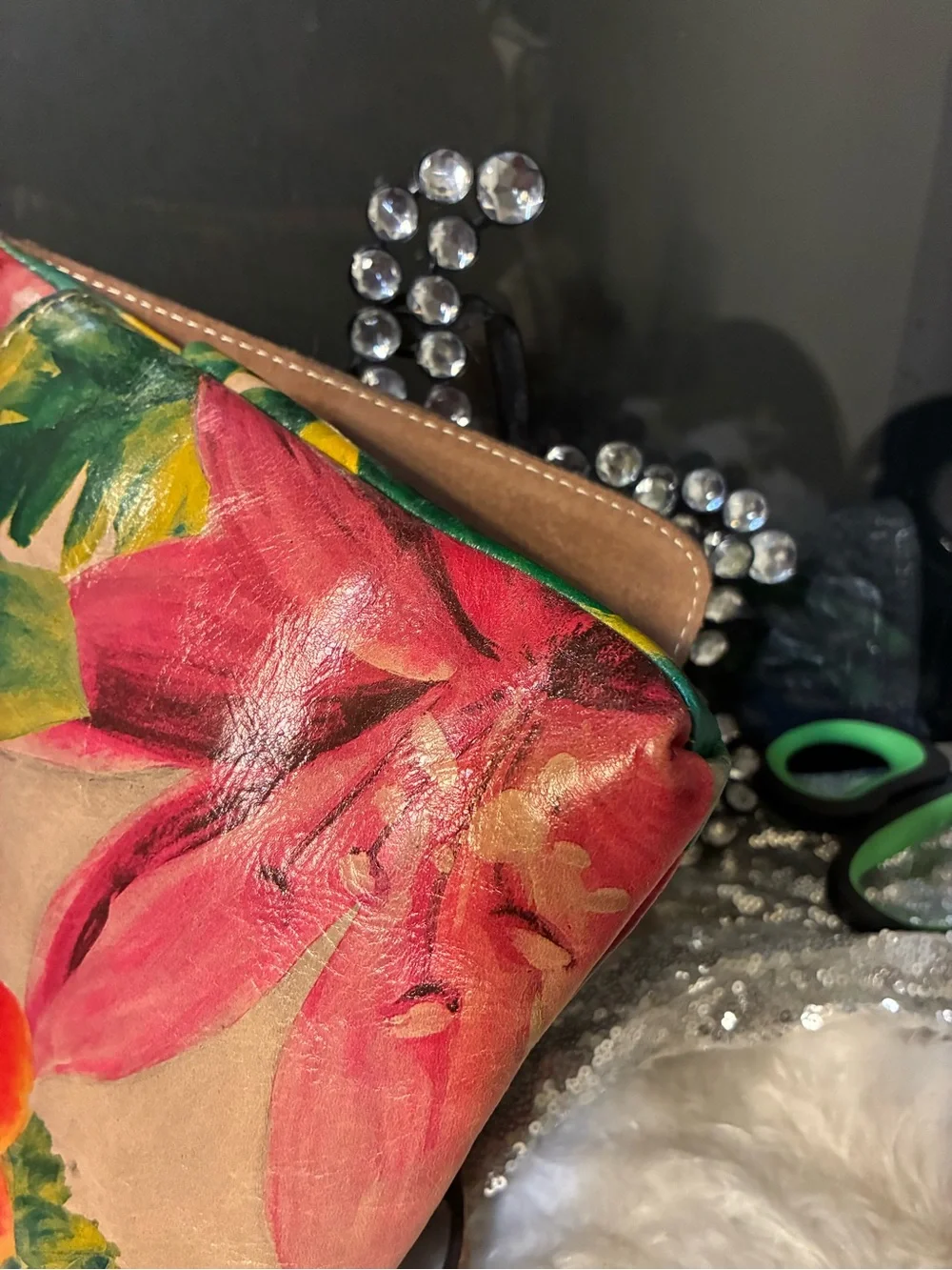 Leather Floral Crossbody Bag in Multicolor